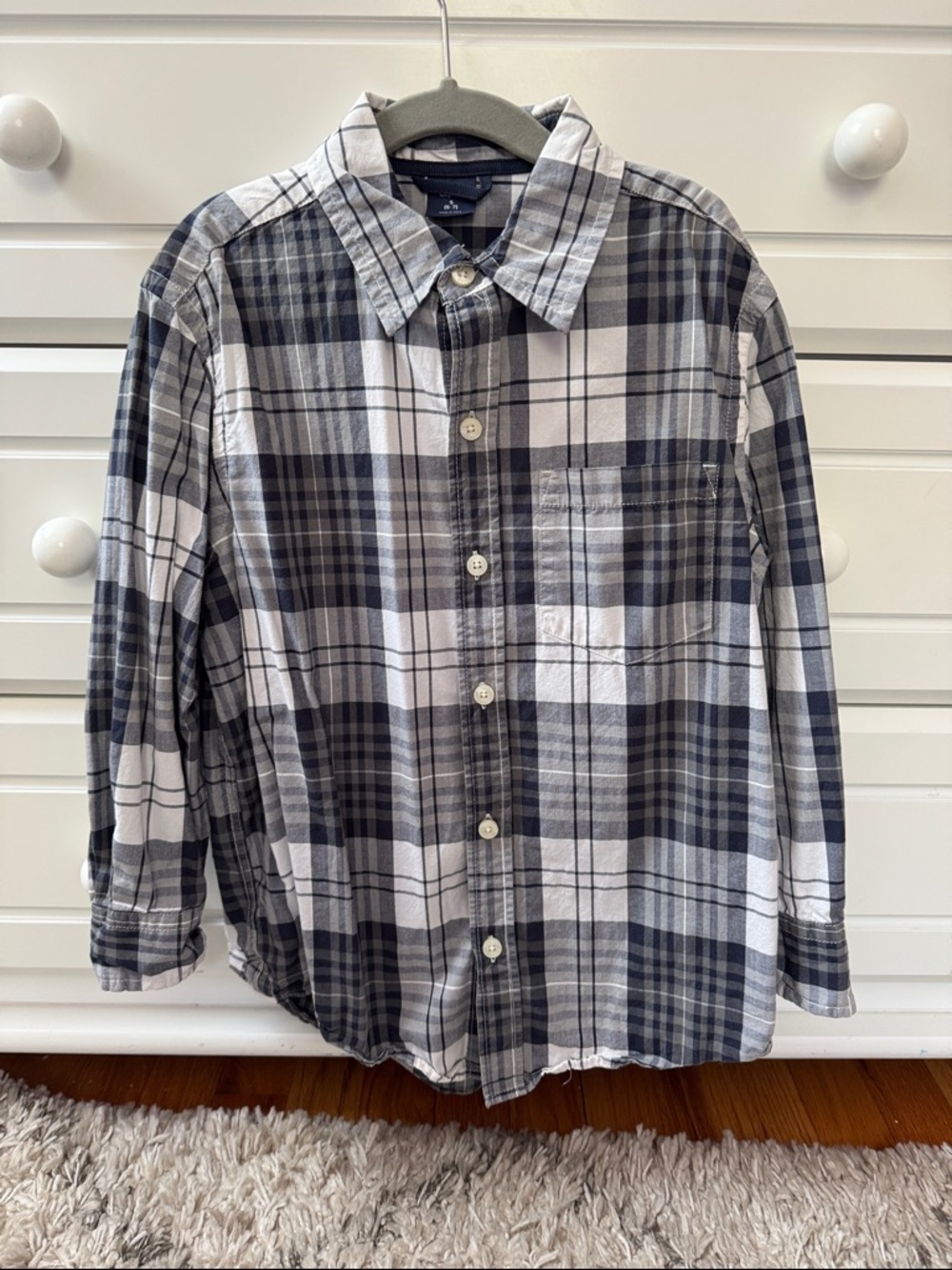 Gap Kids Blue, White & Grey Plaid Button-Down Shirt